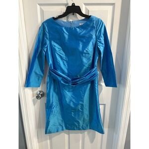 MARIA BARATELLI Blue Silk Sheath Dress Size 6 Boat Neck 3/4 Sleeve